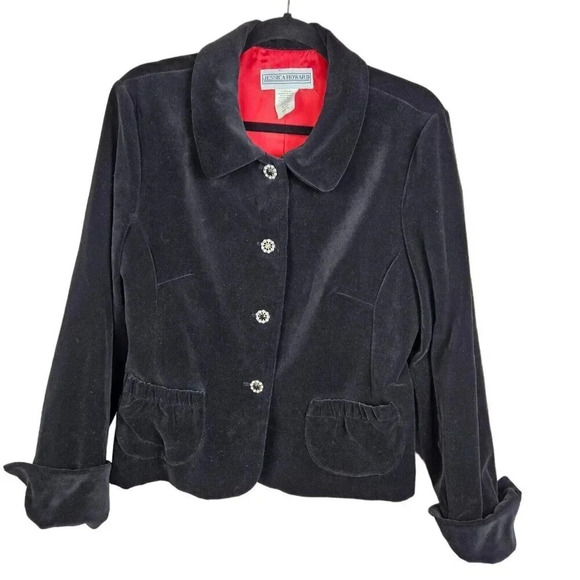 Jessica‎ Howard Vintage Black Velvet-like Blazer Size 14 jewel buttons - Picture 1 of 10